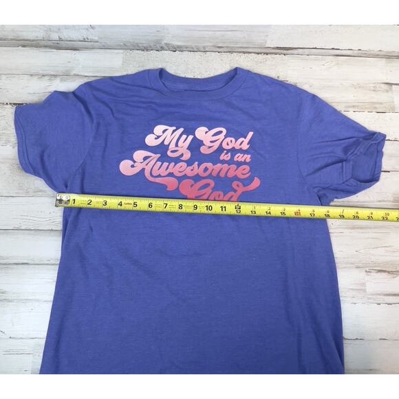 Women’s “My God Is An Awesome God” T Shirt Blue Medium Delta T - Picture 6 of 7